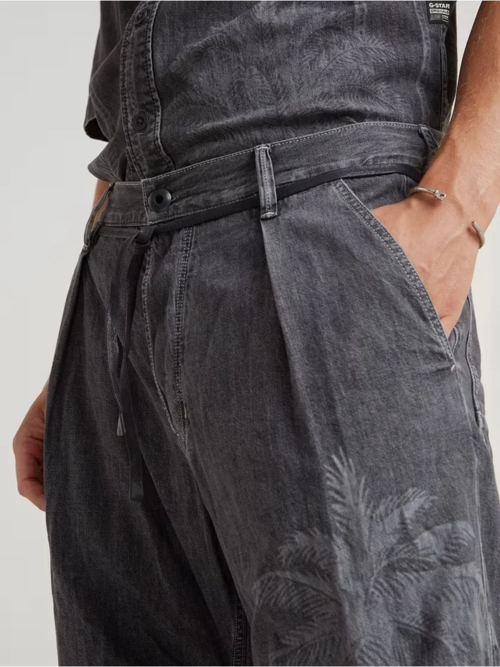 G Star Raw Palm Pleated Denim Pants Gray Wash NWT Button Fly Mens 35x30